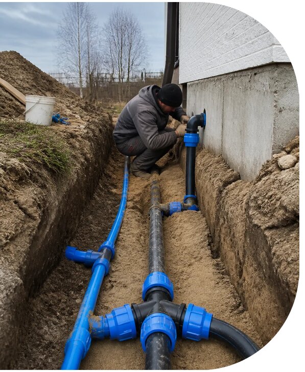 Монтаж наружного водопровода на участке под ключ в Верхнем Уфалее